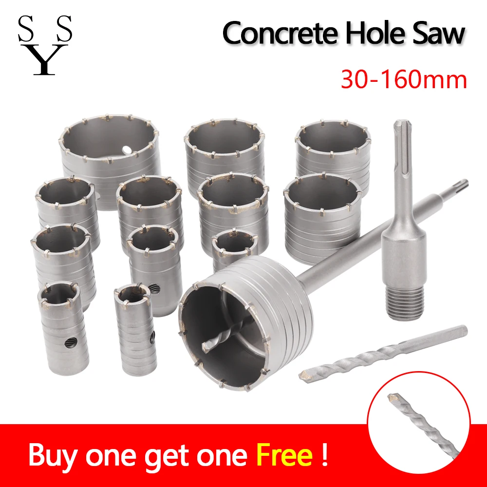 1Pcs 30-150mm Drilling Crown For Concrete Wall Hole Saw SDS PLUS Hammer Drill Bit Set with Round Shaft Cement Stone Cutter Tool