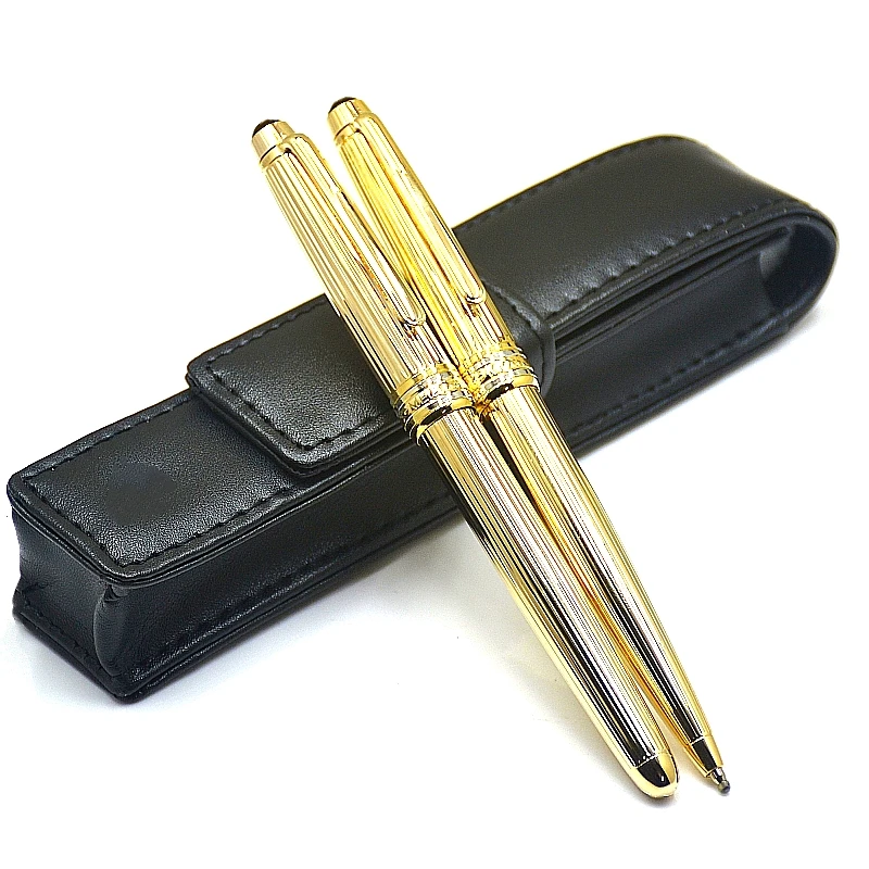 Luxury Meisters 163 Metal Rollerball Pen MB Gold & Silver Stripe Ballpoint Pen Office School Writing Ink Fountain Pens IWL666858