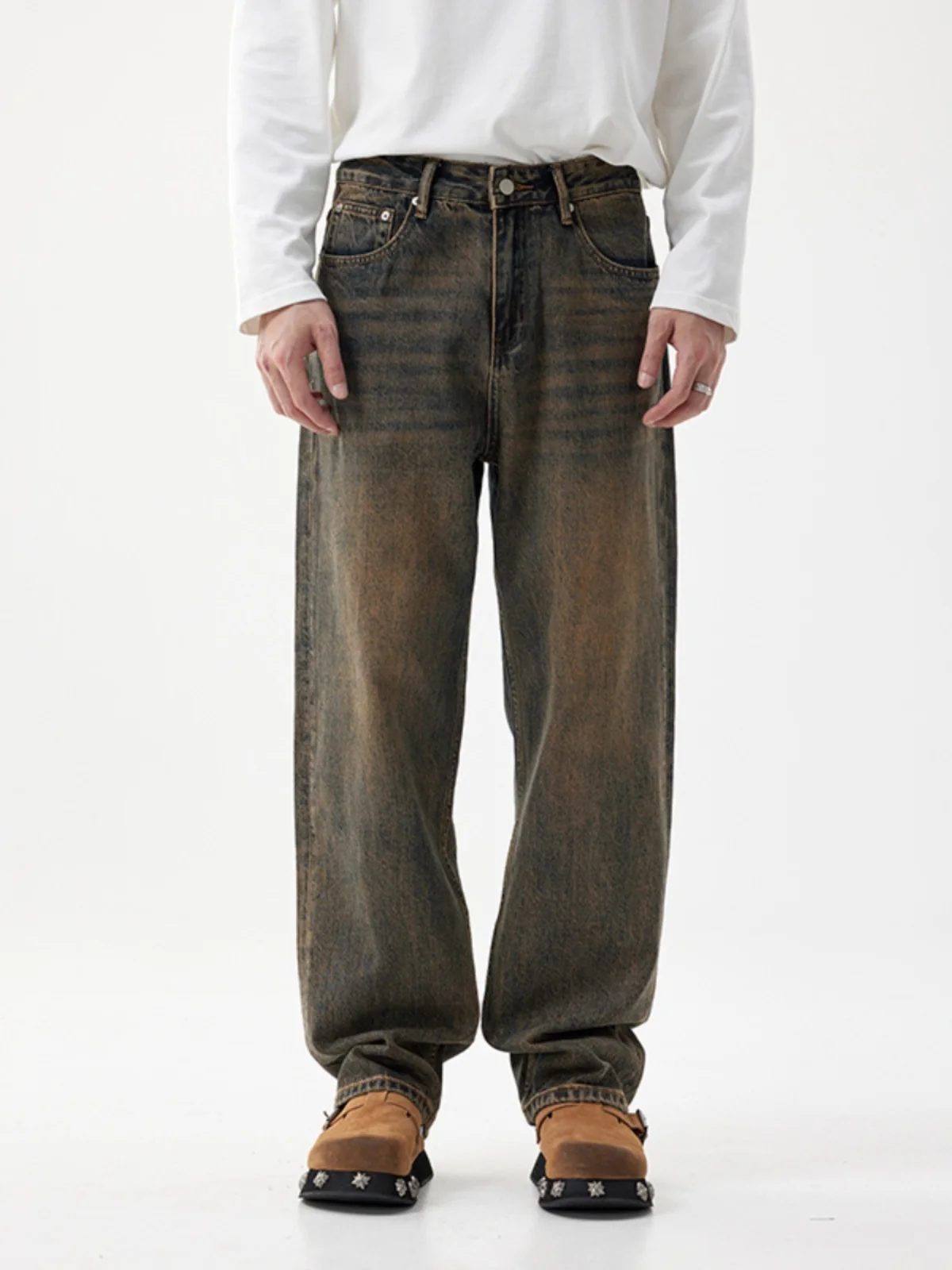 

American High Street Wide Leg Men's Jeans Trendy Vintage Waed Loose Straight Leg Long Pants Casual Autumn Wear