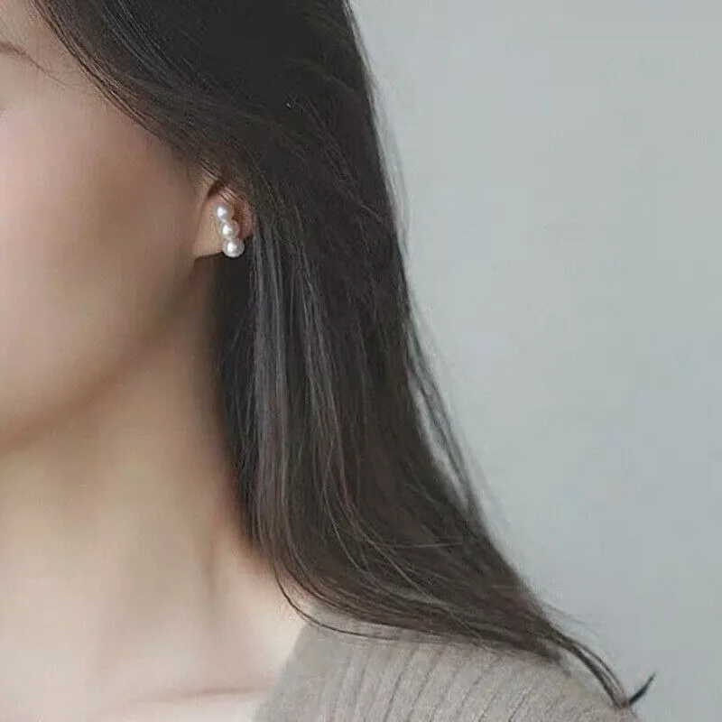 Stunning AAAA + 5-6mm Genuine Natural White Akoya Pearl Women's Earrings 14K Gold