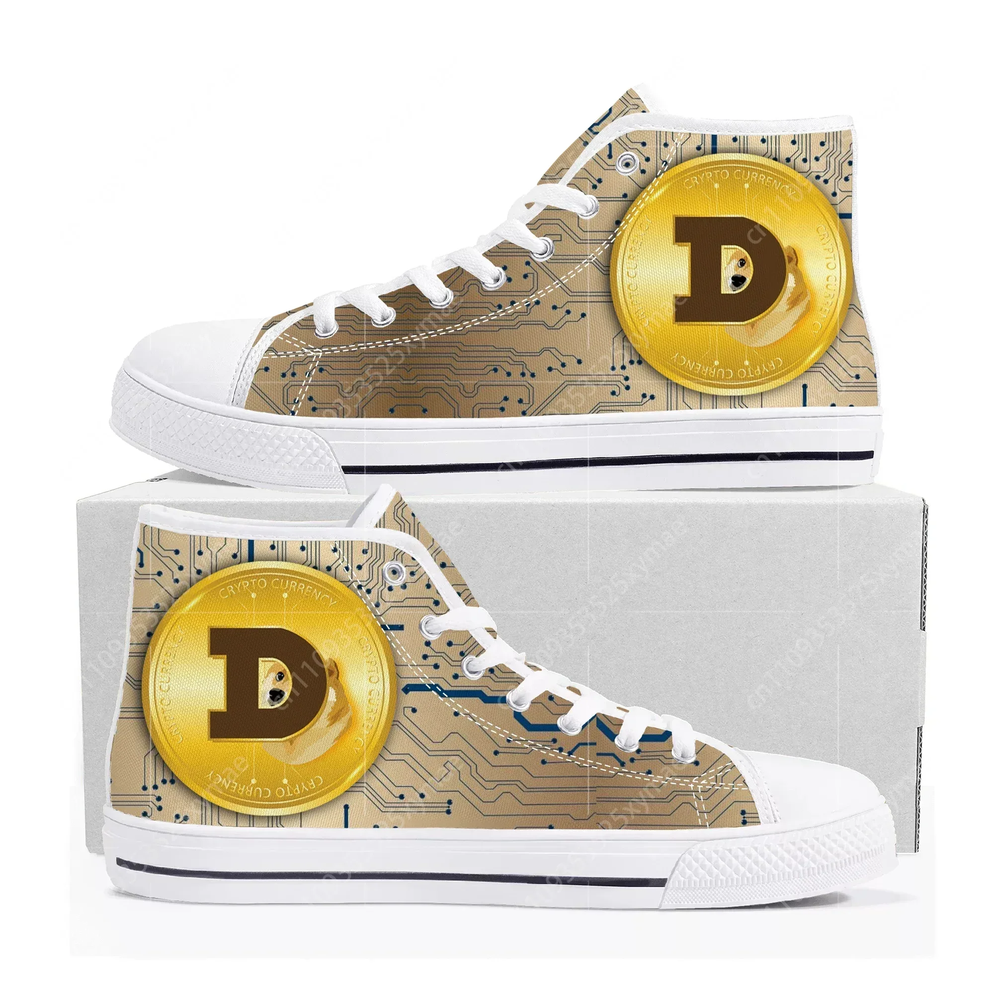 Hot Dogecoin Crypto Currency Dog Coin Sneakers de haute qualité pour hommes et femmes, baskets en toile décontractées, chaussures de couple, chaussures personnalisées