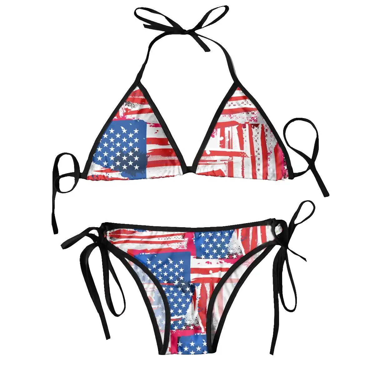 

2024 Swimsuit USA Flag Mujer Women Swimwear Summer Beachwear Bathing Bikinis Sets