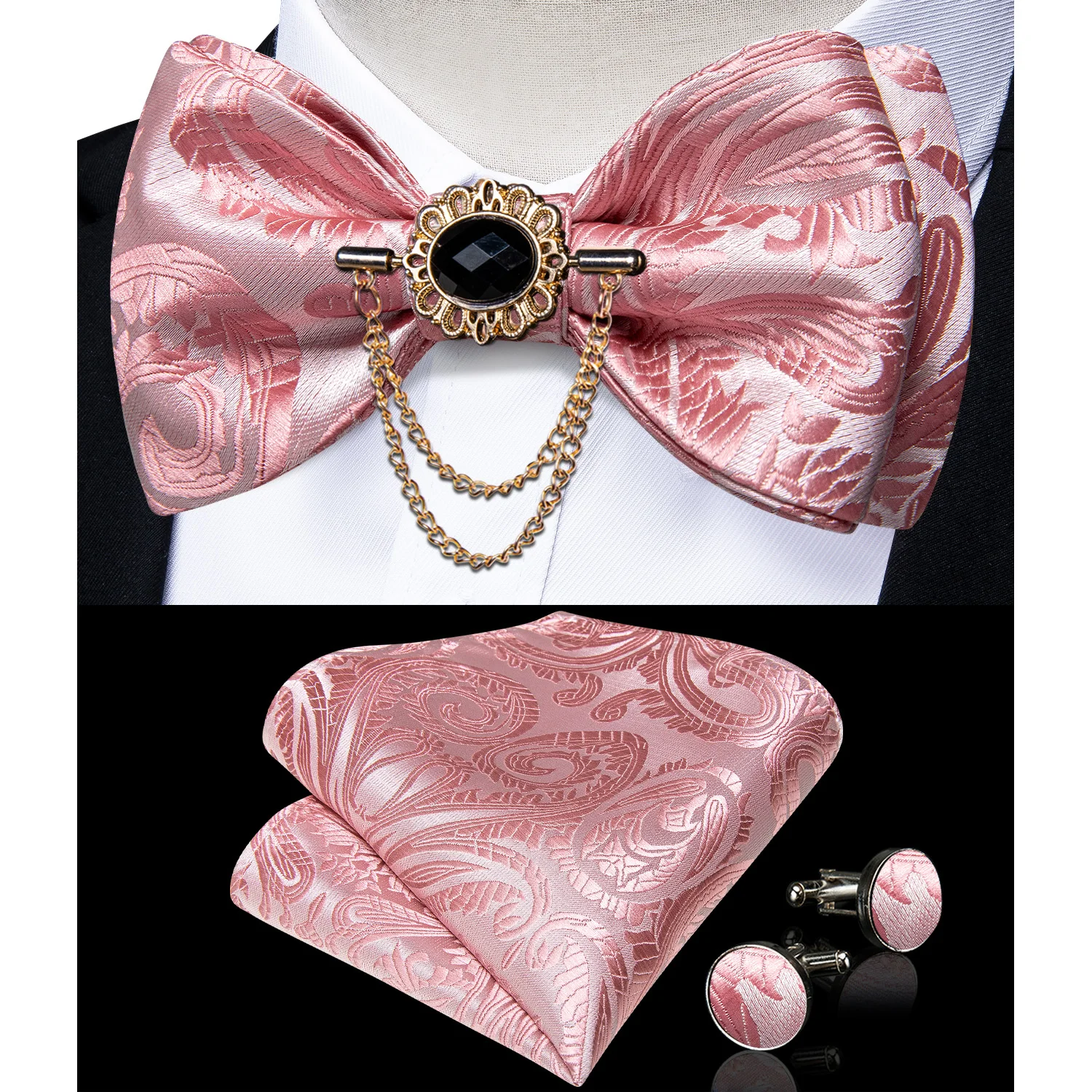 Exqusite männer Selbst-krawatte Bowties Hochzeit Krawatten Für Mann Zubehör Manschettenknöpfe Hanky Brosche Set Rot Schwarz Gelb blau Bowtie – Detail 13