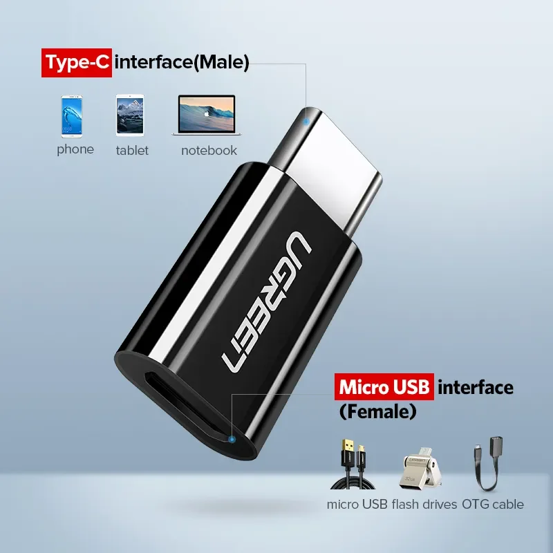 UGREEN USB Type C Adapter Micro USB Female to USB C Male Aluminum Type C Adapter Syncing Data Transfer and Charging