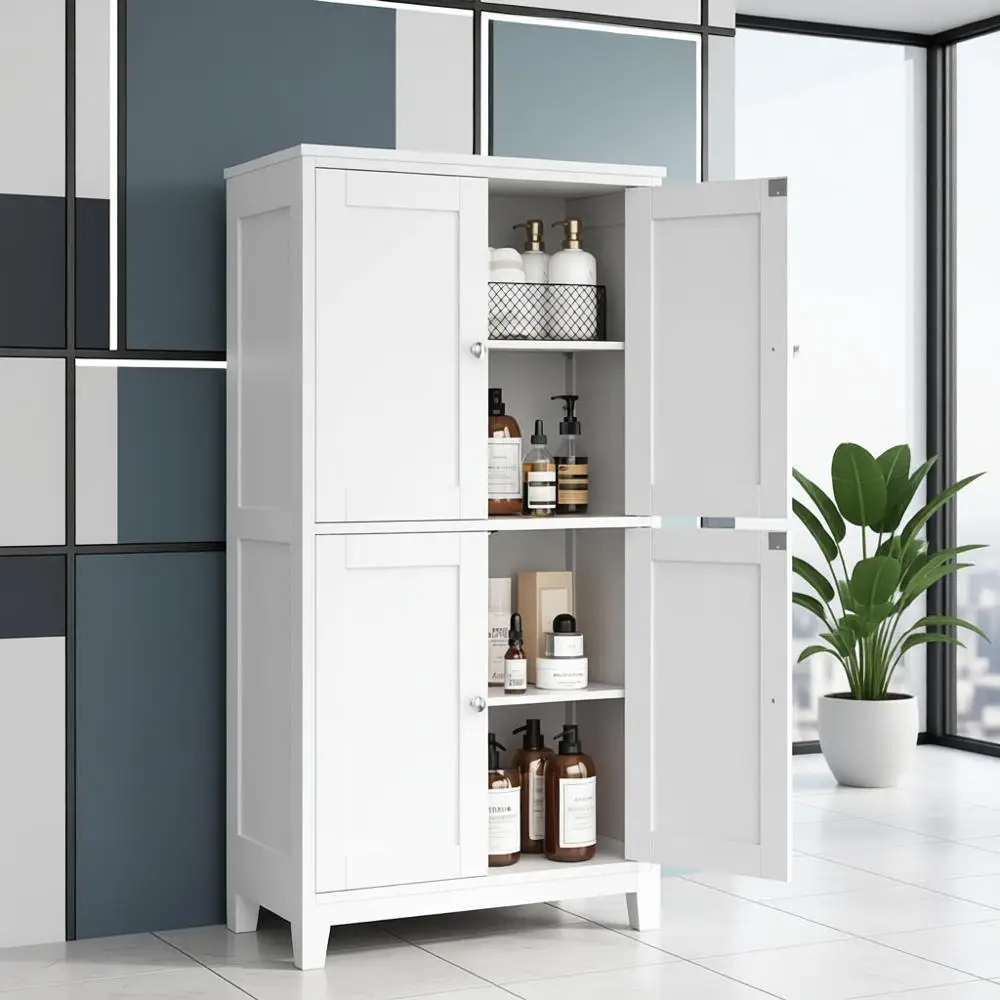 

Bathroom Storage Cabinet with Doors and Shelves, Floor Cabinets for Washroom Furniture, Laundry Room, Organization with Adjustab