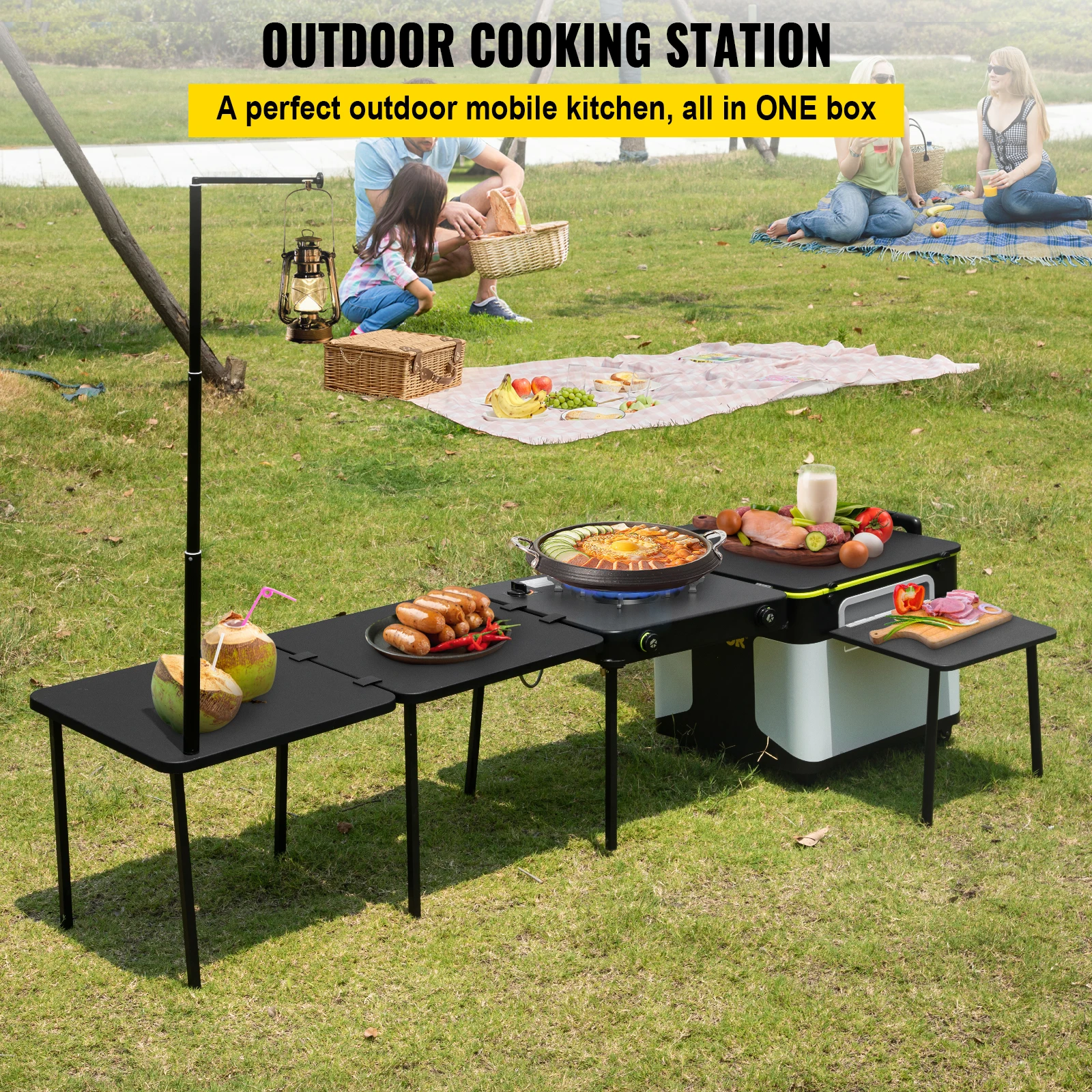 VEVOR – boîte de Camping Portable multifonctionnelle avec roues, Station de cuisine de Camping intégrée tout-en-un pliable pour l'extérieur