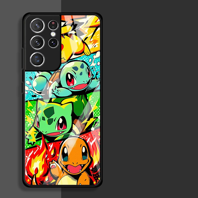 Cartoon Hot Pokemon Glass Case for Samsung Galaxy S26 S25 Ultra S24+ S25+ S23+ S24 S21 S23 Plus S20 FE S22 Luxury Phone Cover