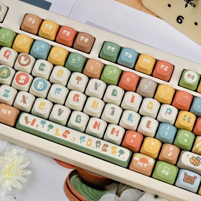 Cute Font Animal PBT Keycaps,131 Keys MOA Profile Custom Doubleshot Dye-Sub GMK Key Cap For MX Switches Mechanical Keyboard