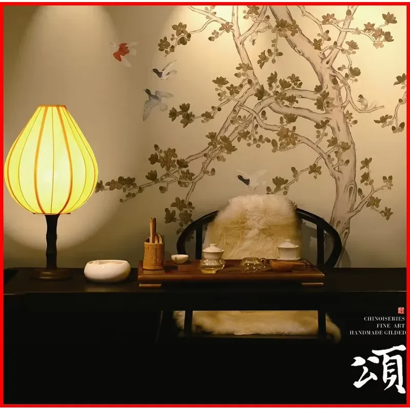 Golden Gilded Non-woven Chinese Hand Painted Wallpaper