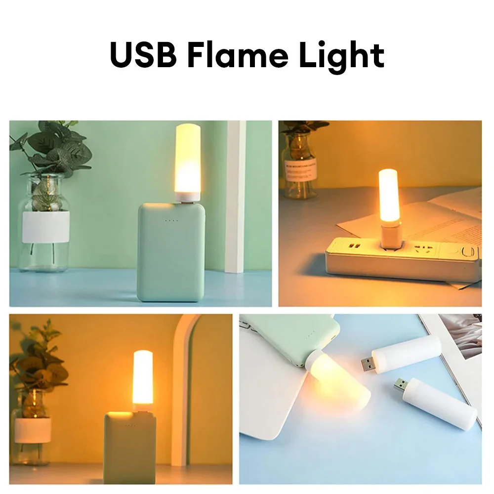 Power Bank Camping Lighting Cigarette Lighter Effect Light USB LED Atmosphere Light Flame Flashing Candle Lights Book Lamp
