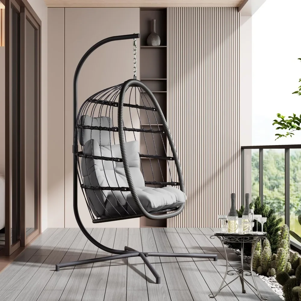 2024 New Hanging Egg Chair with Stand, Patio Wicker Egg Swing Chair with Cushion for Bedroom Garden Indoor Outdoor