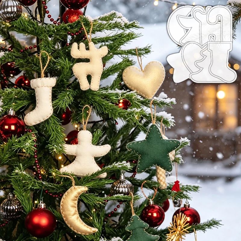 NUBECOM 8pcs Christmas Ornaments Set Sewing Template Including Christmas Tree, Star, Heart, Christmas Stocking, Candy Cane, Elk
