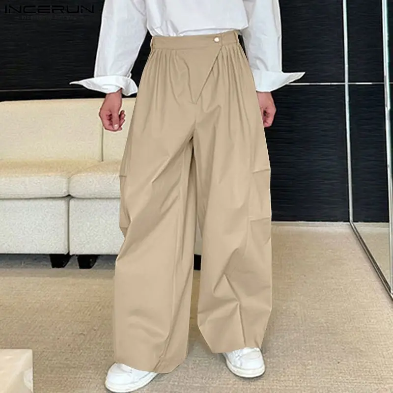 

INCERUN 2024 Korean Style Trousers New Men's Personality Pleated Design Pants Casual Stylish Male Cargo Wide Leg Pantalons S-5XL