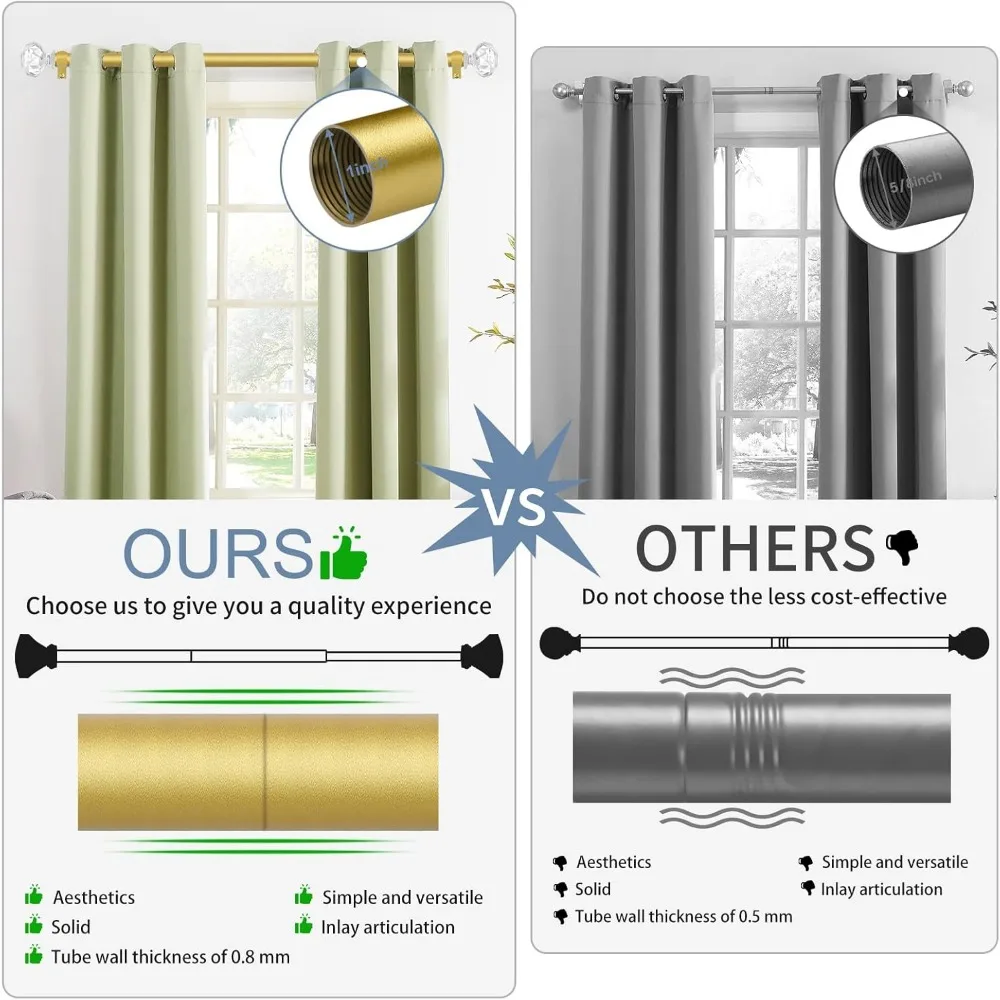 قضبان ستائر قابلة للتعديل شديدة التحمل باللون الذهبي النحاسي لنوافذ مقاس 36-88 بوصة، مناسبة لغرف النوم وغرف المعيشة #3