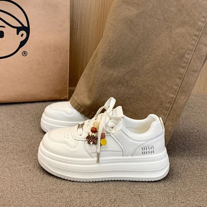 2025 New Original Bread Shoe Women's Thick Bottom Small Fish Versatile Trendy Board Shoes White Sneakers for Women