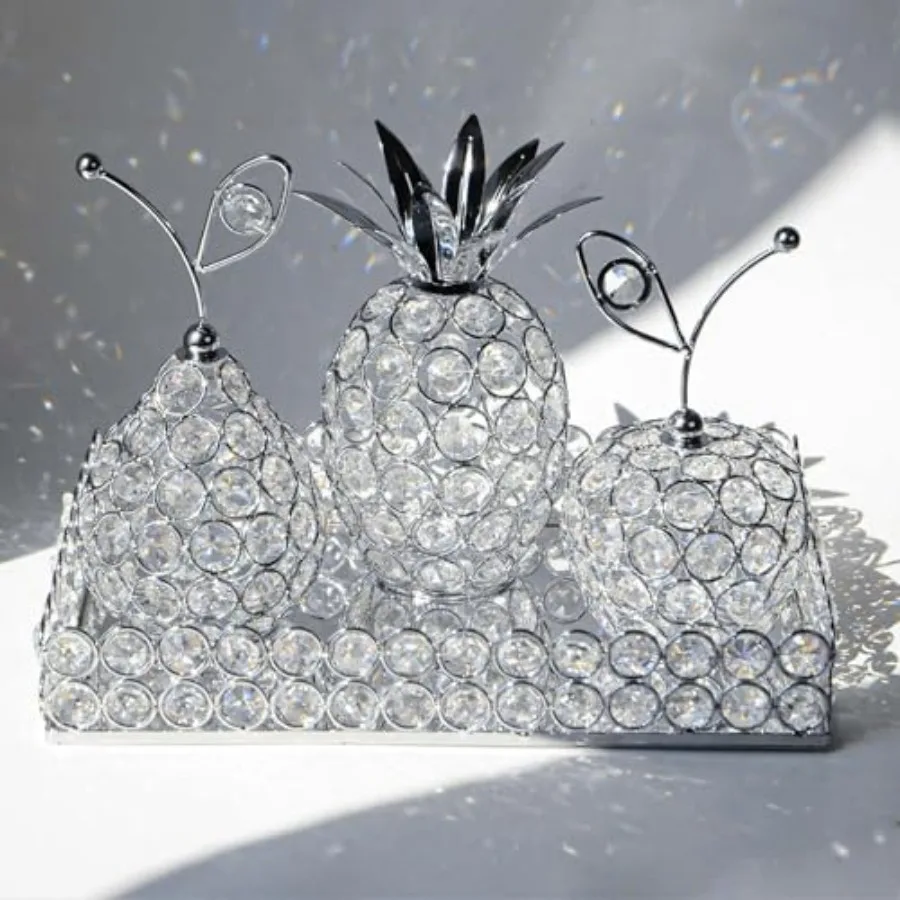 

Elegant Decorative Trays and Crystal Fruit 4-Piece Set, Crystal Tea Light Holder - Wedding Centerpieces for Holidays, Home Tabl