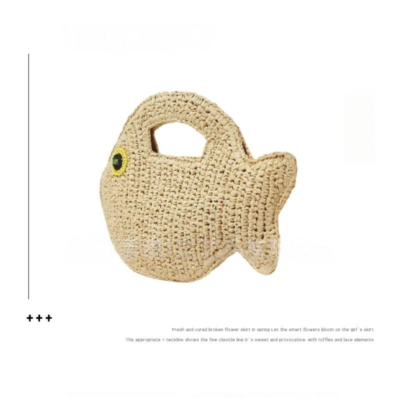 Goldfischförmige Clutch aus Papierseil, handgefertigte Damen-Handtasche mit Henkel, leichte, lässige Sommer-Strand-Party-Abendtasche – Detail 2