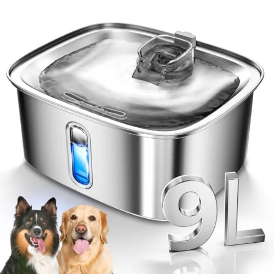 

Water for Large s/2.4Gal Stainless Steel with Water Level Window and Filtration Automatic Pet Water Bowl Dispenser Indoor Super