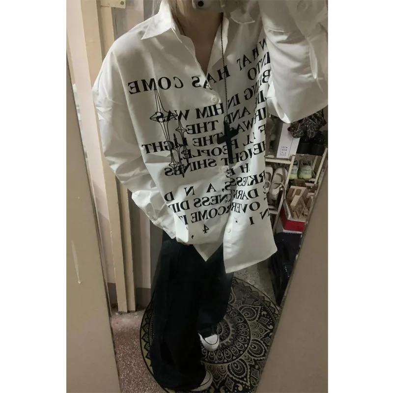 

American Sle Loose Long Sve Letter Print Men's irt Casual Comfortable Outerwear Polyester Fiber Autumn Faion