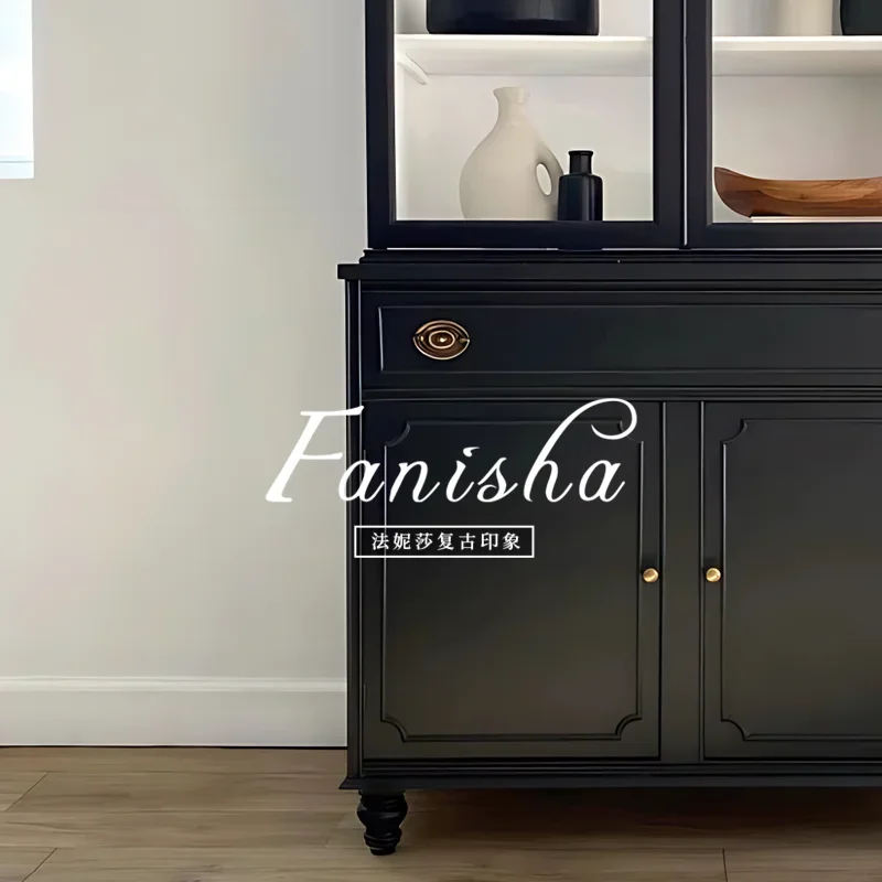 French wine cabinet, living room high cabinet, American light luxury high-end sense, black against the wall,