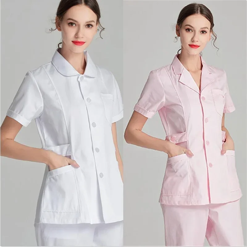 Uniformes cortos rosas para enfermera, bata de laboratorio, uniforme de médico para mujer, prendas de vestir, ropa médica, salón de belleza, ropa de manga larga