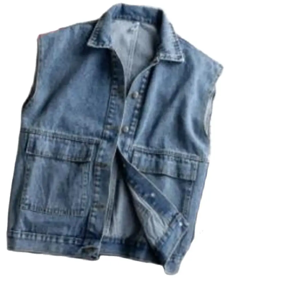 Spring New Men Denim Vest Loose Korean Pocket Sleeveless Jacket Casual Jeans Waistcoat Fashion Male Tops Gilet Autumn Outerwear