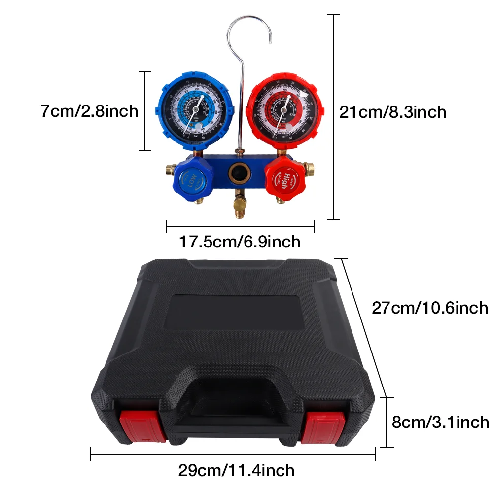 Car Air Conditioning Manifold Gauge Kit, Car Air Conditioning Refrigerant Charging Tool, 1/4" Connector, For R-134a Refrigerant