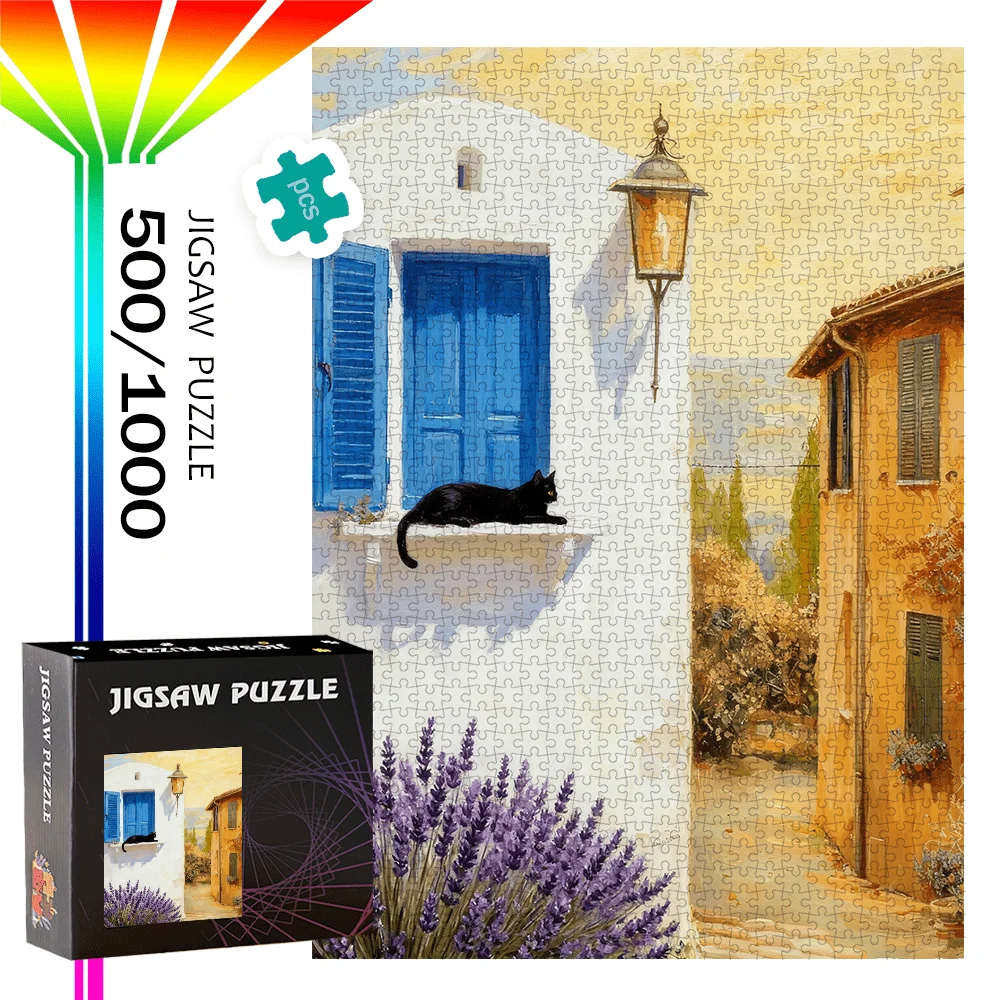 Puzzle di alta qualità da 500 pezzi/1000 pezzi |   Puzzle portatile in cartone a tema gatto nero per compleanno, Halloween, Natale, Th
