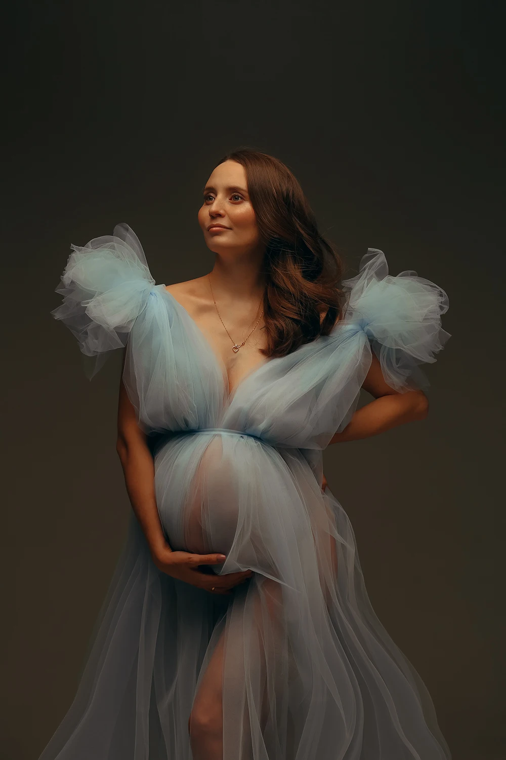 Sexy Women Pregnant Prom Dress For Photo Shoot V Neck Short Sleeves Bridal Morning Robe Customized Tiered Tulle Long Party Gown
