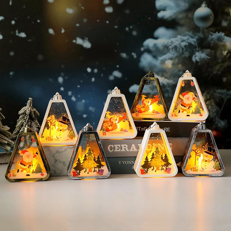 Lâmpada de vento retrô de Natal e castiçais LED - Lanterna de globo de neve Presentes iluminados de Papai Noel |   Ornamento iluminado de Natal de inverno