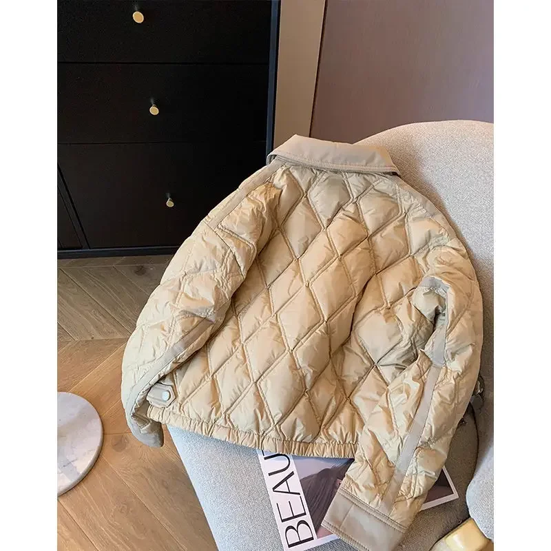 Cotton Padded Women Lingge Short Fashionable Bread Jacket with Zipper Sweet and Simple Thickened and Small Fragrance Trend