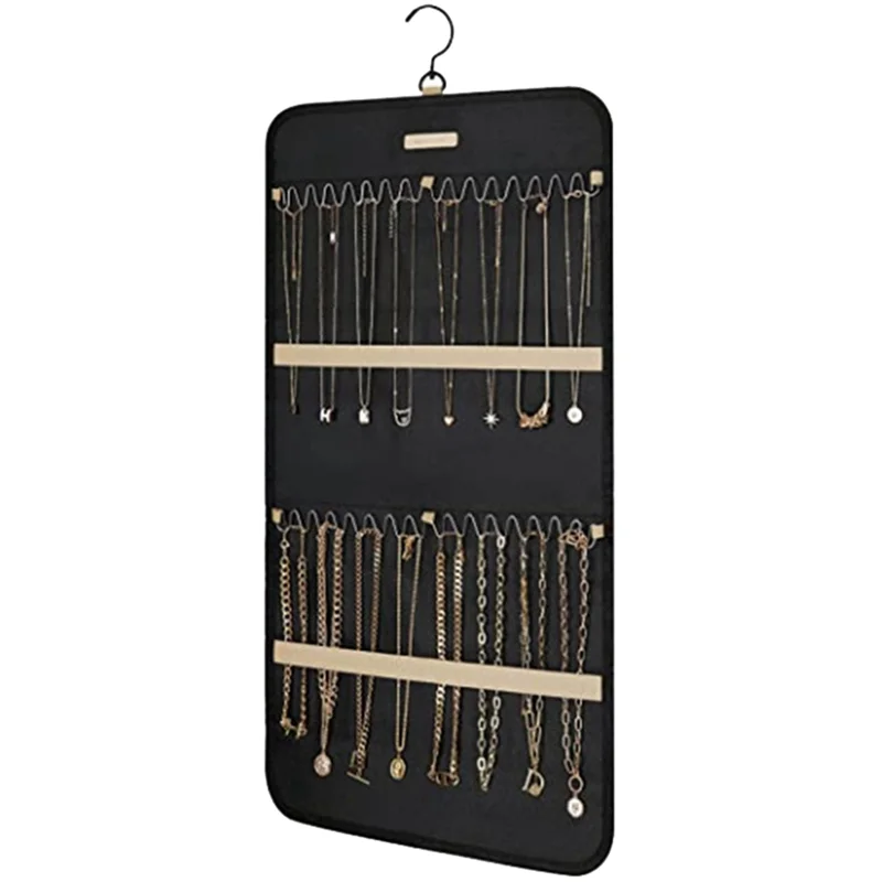 Hanging Jewelry Organizer, Necklace Holder Anti-Tangle Earrings Rings Hanger with Pockets Hang on Closet, Wall, Door