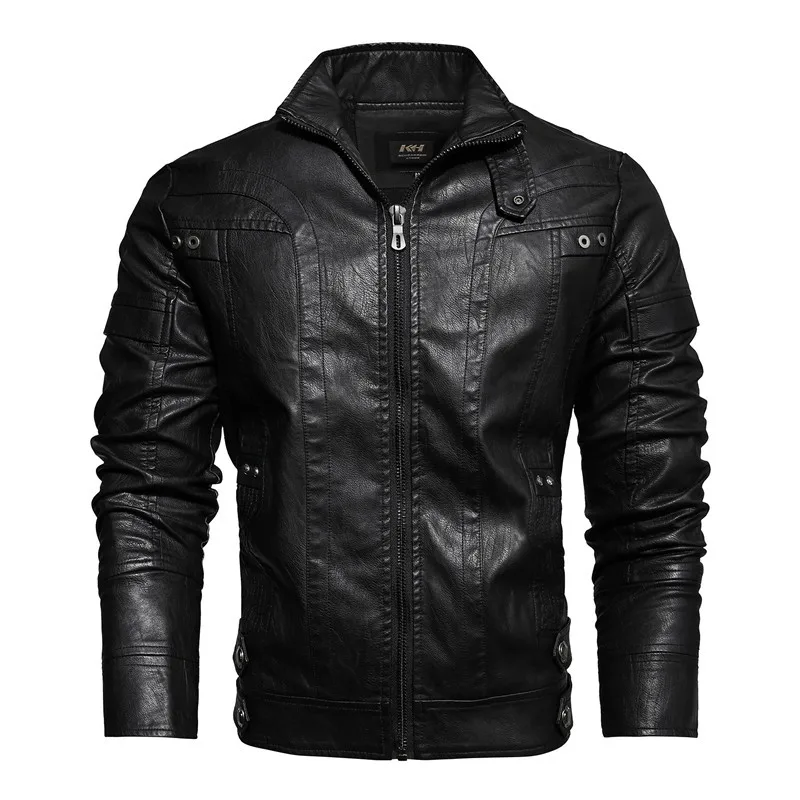 New Winter Mens Leather Jacket High Quality Standing Collar Warm Wool Lining Motorcycle Coat Male Slim Fit Retro Casual Jackets