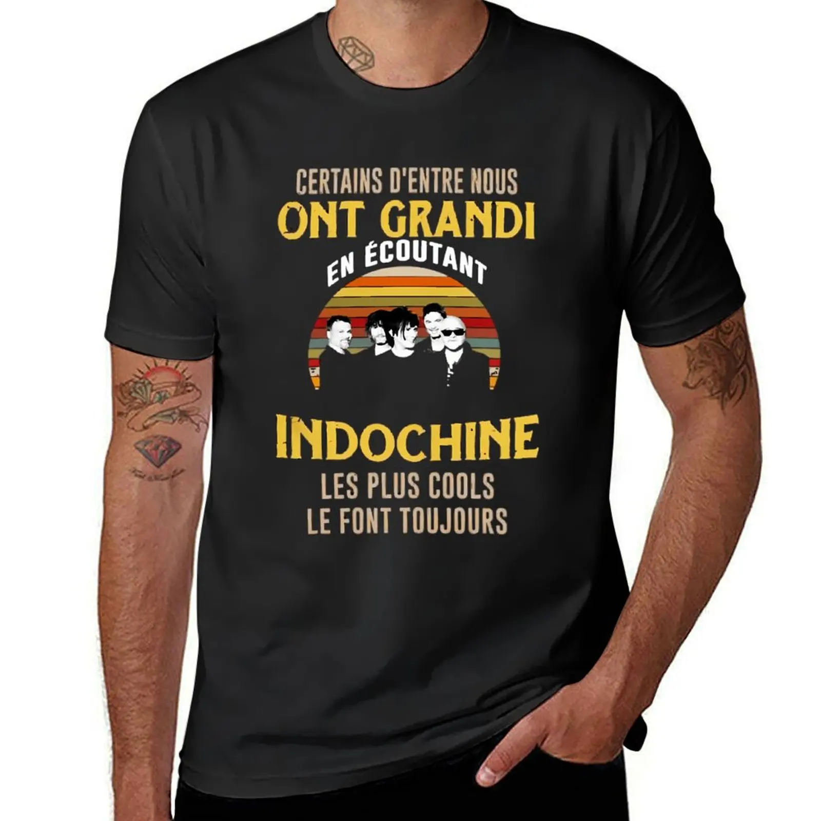 Indochine Band Logo7 Exselna Genres Rock New Wave T-Shirt Aesthetic clothing kawaii clothes heavyweights men clothing