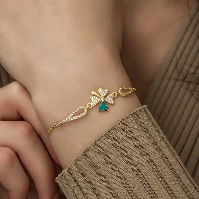 Silver Gold Evil Eye Clover Bracelet Women 925 Sterling Jewelry Wedding Party Birthday Gift - Box -for - Laides - Fashion