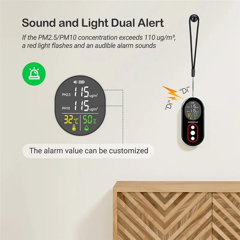 【2025 NEWLY】Sound And Light Dual Alert Air Quality Detector For Monitoring PM2.5 PM10 Temp Humidity Thermometer Hygrometer
