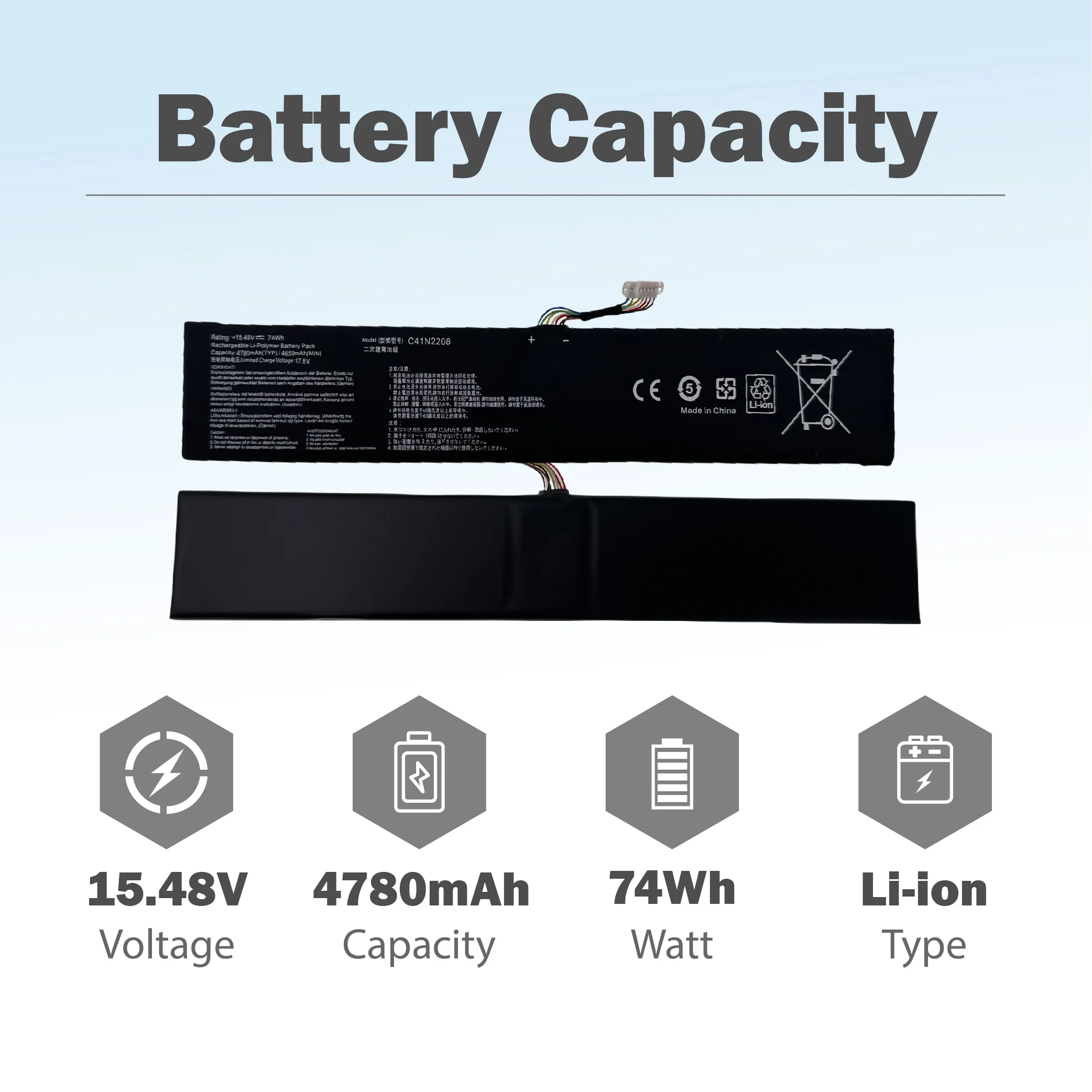 C41N2208 High Capacity 74Wh Battery For ASUS ROG ALLY Gaming Handheld Series of RC71L/PC71L Mod Upgrade Free All Tools
