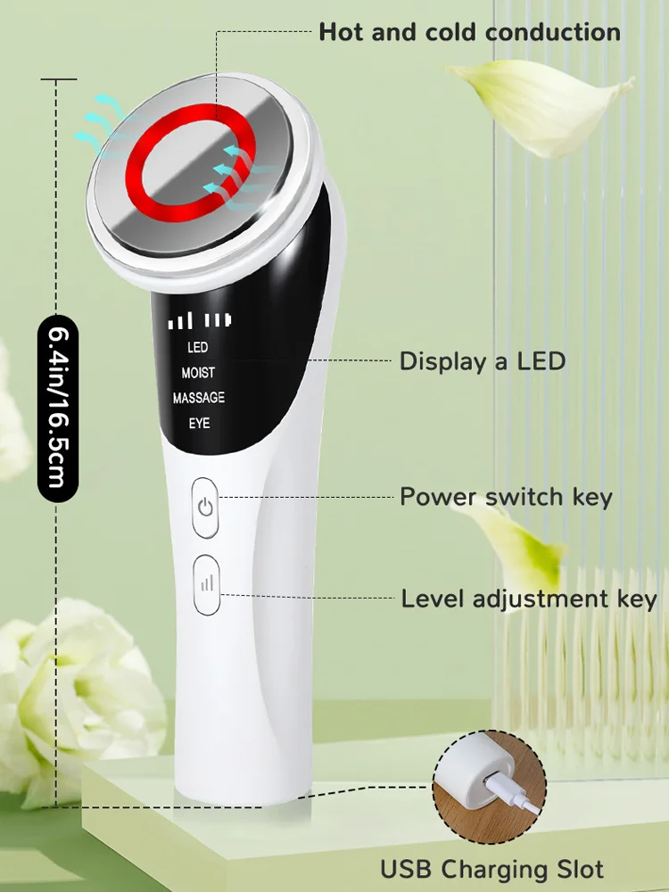 Masajeador facial y de cuello 4 en 1, dispositivo de infusión de suero facial, compresa fría/caliente de doble efecto, revitalizante, reafirmante y lifting de la piel