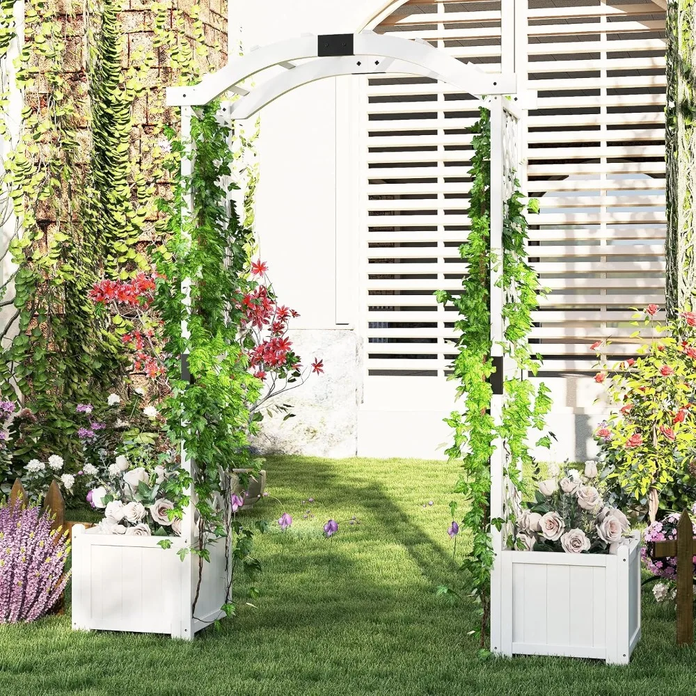 

Garden Arbor with Planter Boxes, Outdoor Wedding Arch with Trellis for Climbing Plants Vine Vegetables Herbs
