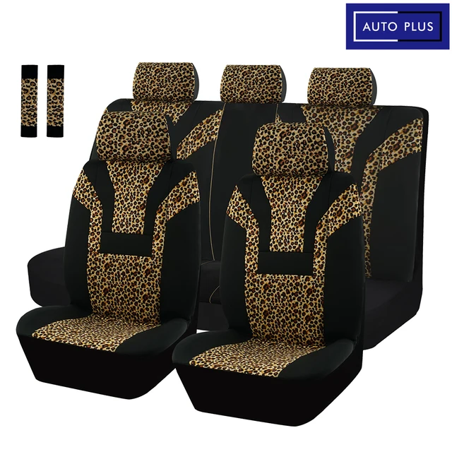 AUTO PLUS Leopard pokrowce na siedzenia samochodowe Seat Protect wnętrze samochodu, kompatybilny z poduszką powietrzną, uniwersalny pasuje do samochodów, SUV, ciężarówek, pełny zestaw