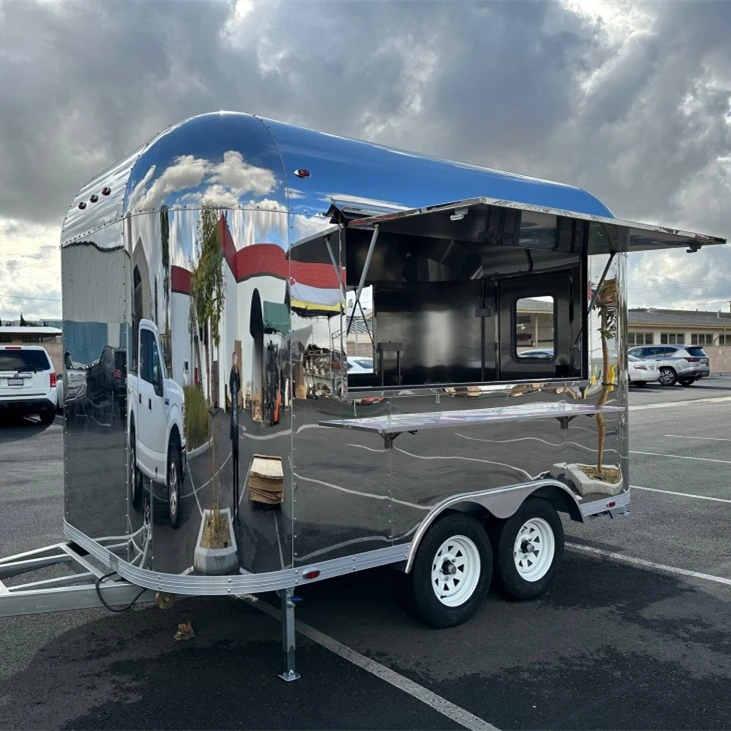 Concession Food Truck Hot Dog Coffee Kiosk Ice Cream Cart Mobile Kitchen Stainless Steel Airstream Fully Equipped Food Trailer