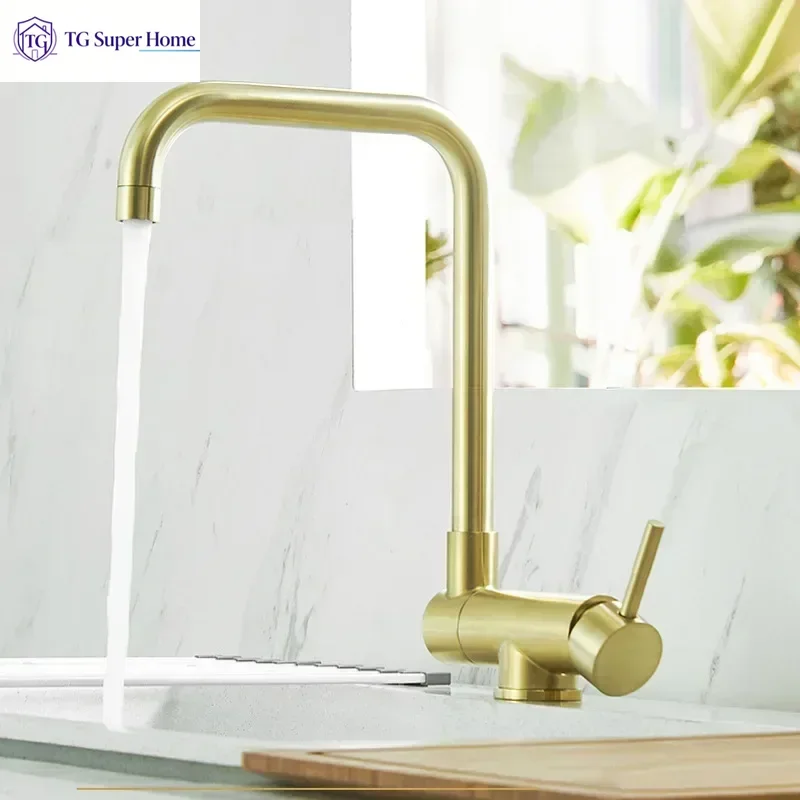 Brushed Gold kitchen Sink Faucet 360 Rotation Folding Kitchen Faucet Stainless Steel Lead  Bathroom Sink Faucet Mixer Tap
