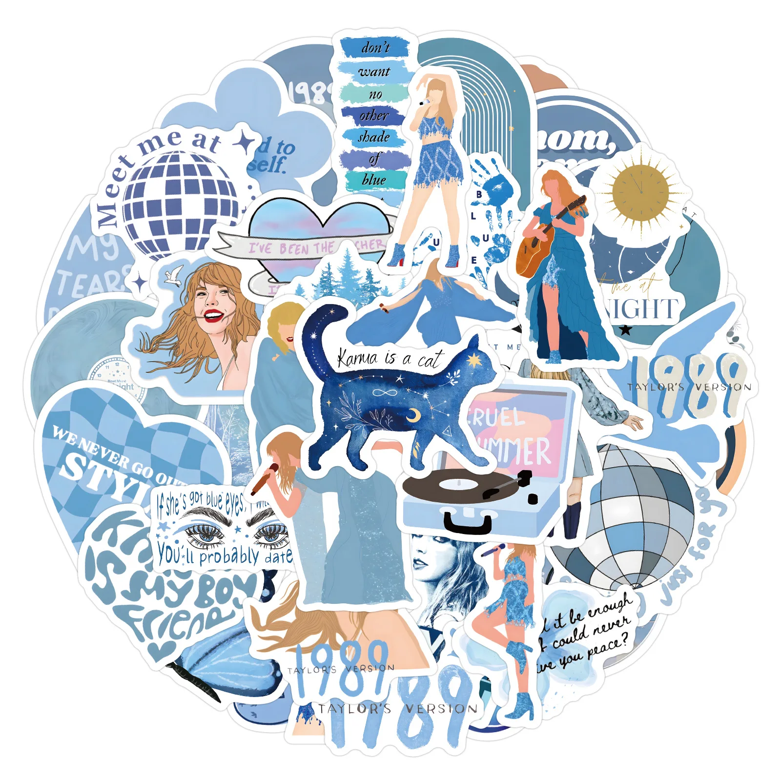 60 قطعة من ملصقات تايلور العصرية، ملصقات جرافيتي للموسيقى الزرقاء، ملصقات خوذة كوب الماء المزخرفة #2