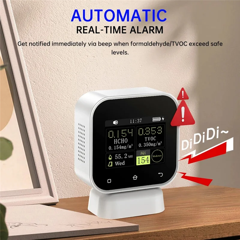 B68C 4 في 1 مراقبة جودة الهواء كاشف الفورمالديهايد HCHO TVOC HUM AQI جهاز قياس درجة الحرارة