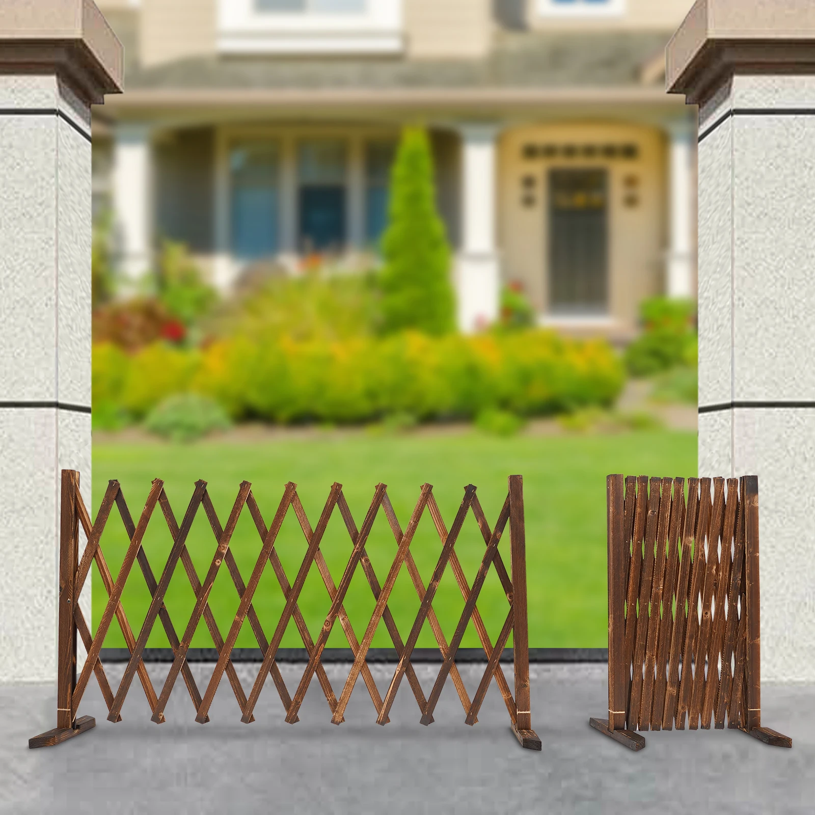 Extendable Instant Fence, Expandable Freestanding Wood Garden Trellis Fence, Retractable Wooden Fence Gate