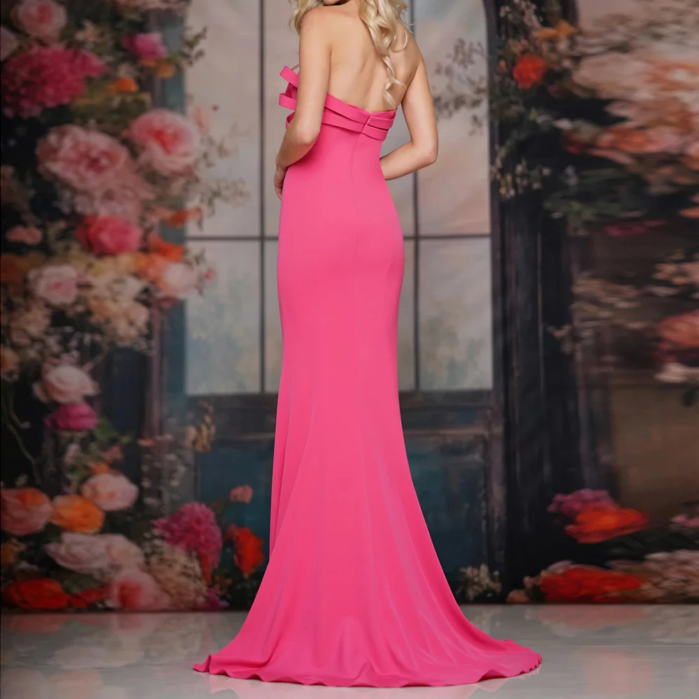 فساتين سهرة حورية البحر مخصصة بطول الأرض بدون حمالات بدون أكمام فستان حفلات موضة بفيونكة جانبية سبليت ثنيات بدون ظهر للحفلات