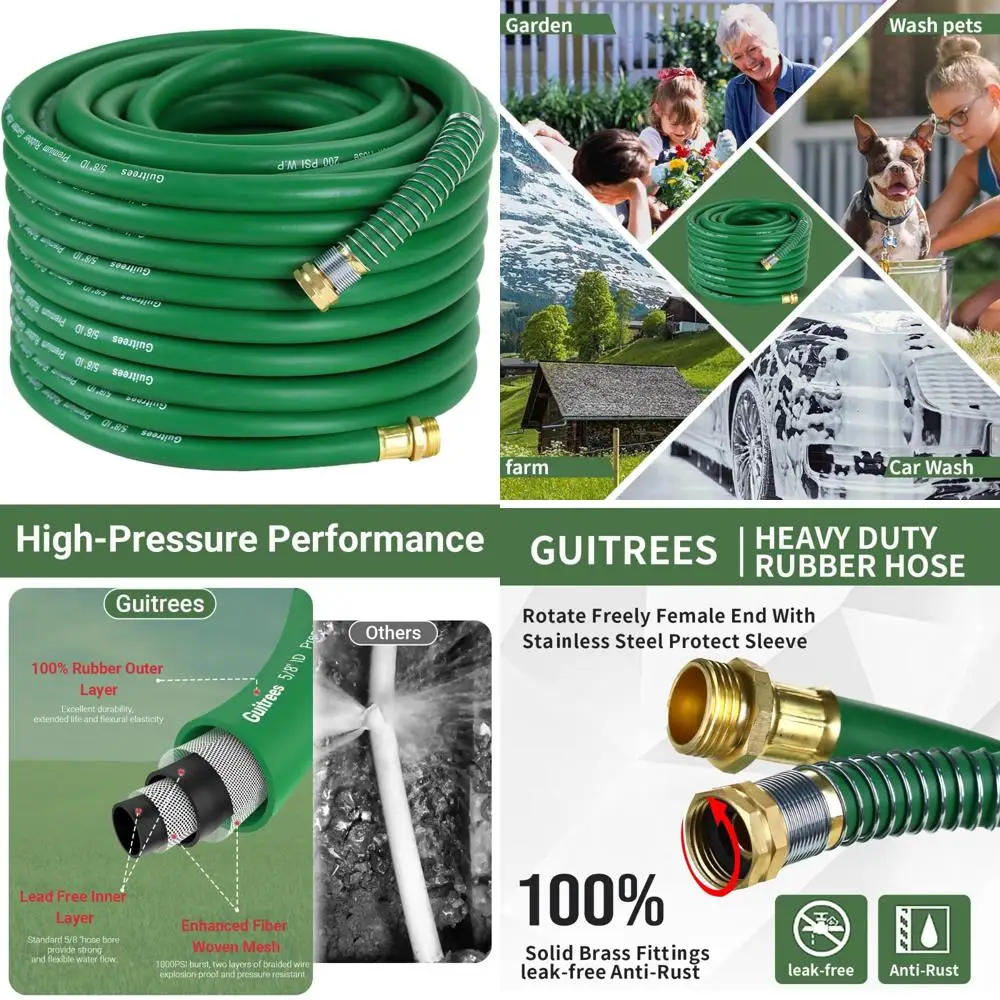 

Heavy Duty 5/8 Inch Garden Hose 100FT - 200psi Working Pressure, 1000psi Burst, Hot/Cold Water, Five-Layer Braided for Enhanced
