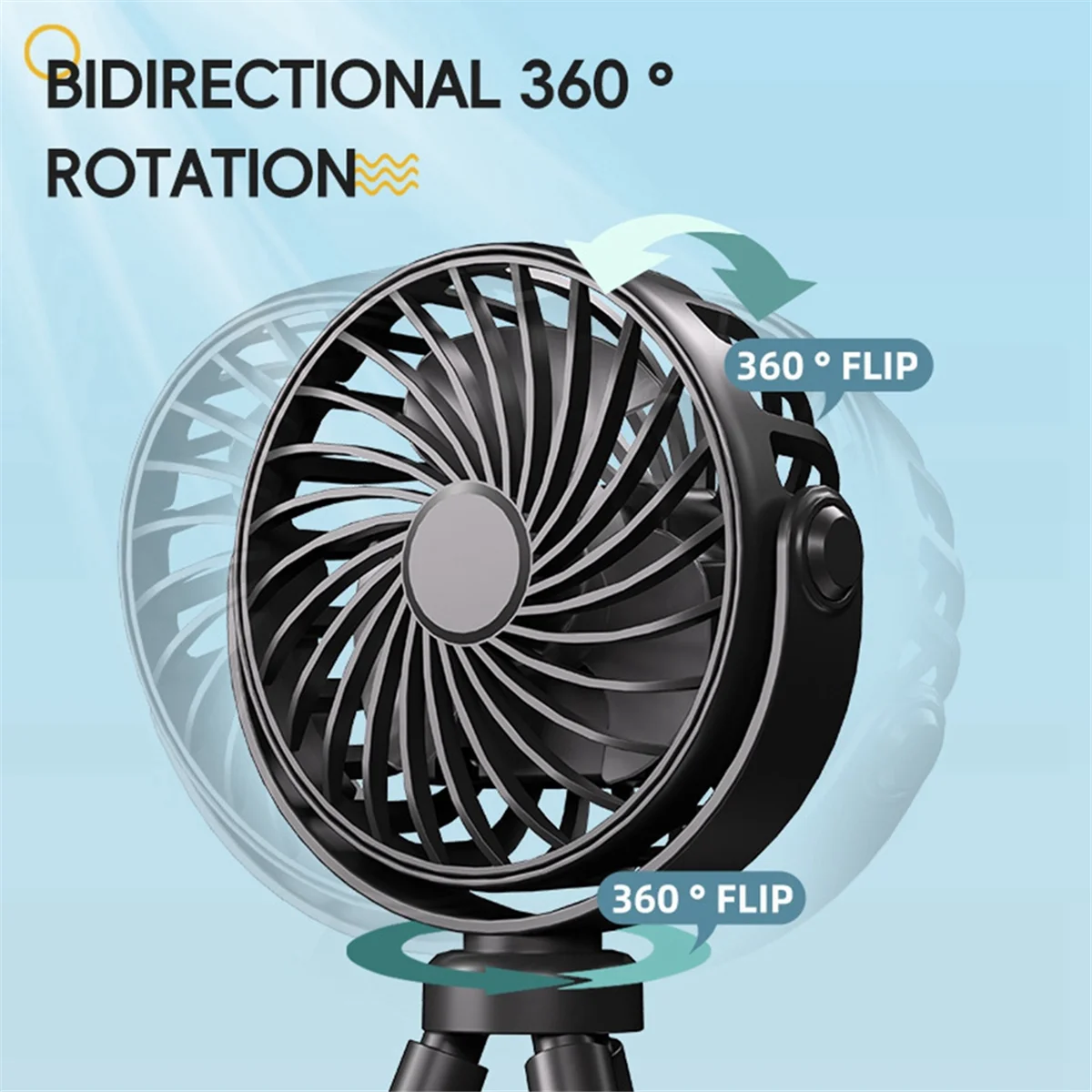 Вентилятор Octopus, настольный вентилятор для кемпинга, перезаряжаемый USB-вентилятор для штатива, с легким вентилятором, черный