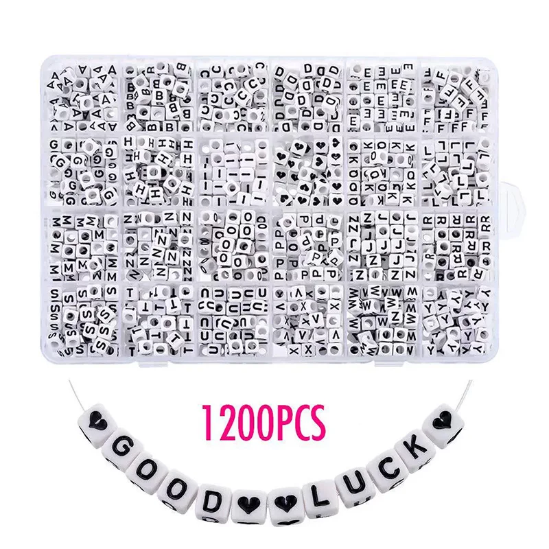 1200-Piece Boxed Colorful Alphabet Beads Set for Jewelry Making - Good Luck Bracelet with Heart-Shaped Charms DIY Craft Kit