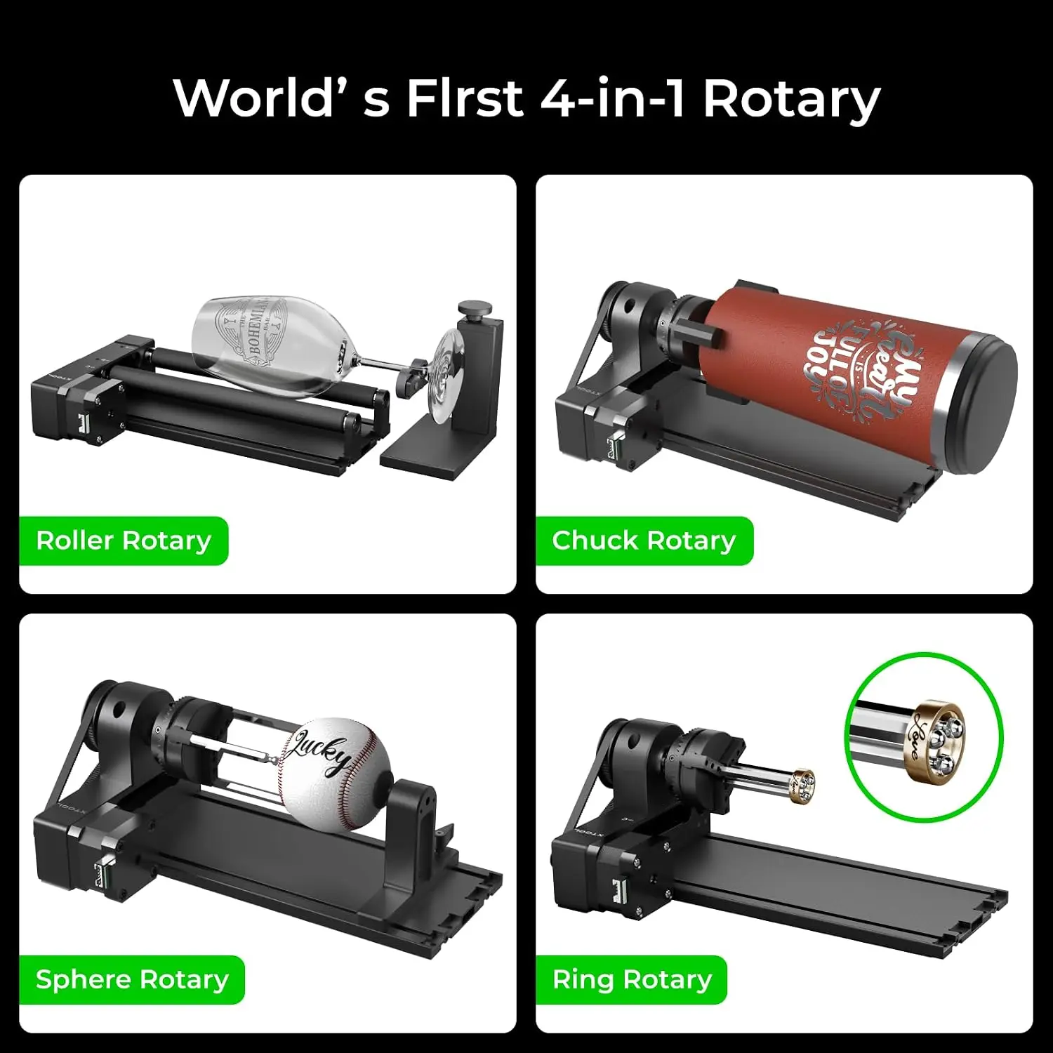 RA2 Pro for S1, F1, F1 Ultra, P2, M1 Ultra and Most Laser Engraver (Must with Riser), Y-axis Rotary Roller for Engraving Cylindr